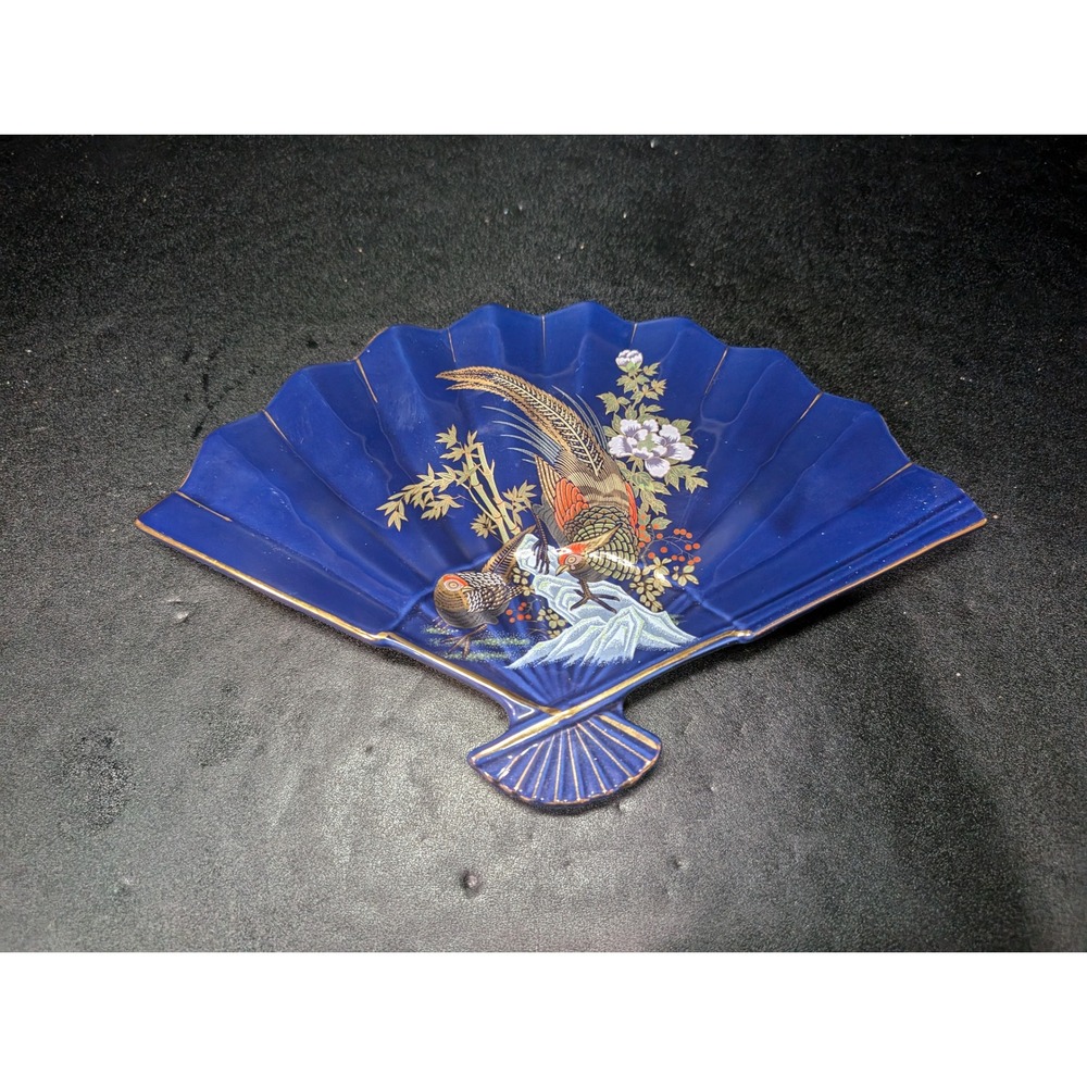 Asian Fan‎ Ceramic Trinket Plate, Catch All Bowl, Vintage Decorative Table Decor
